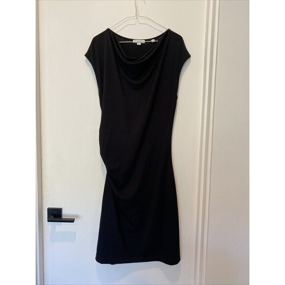 Vince Cowl Neck Ruched Side Black Knit Dress Medium - Picture 7 of 10